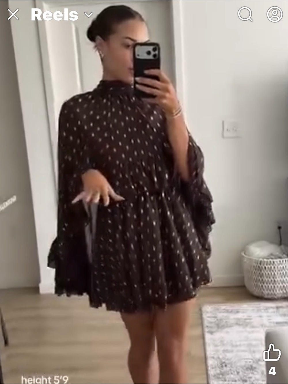 Commense Black Mini Dress with Tiny White Motif